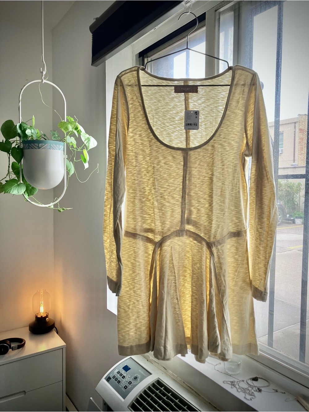 Free People Twilight Cove Mini Dress long sleeve flare skirt, 100% Cotton